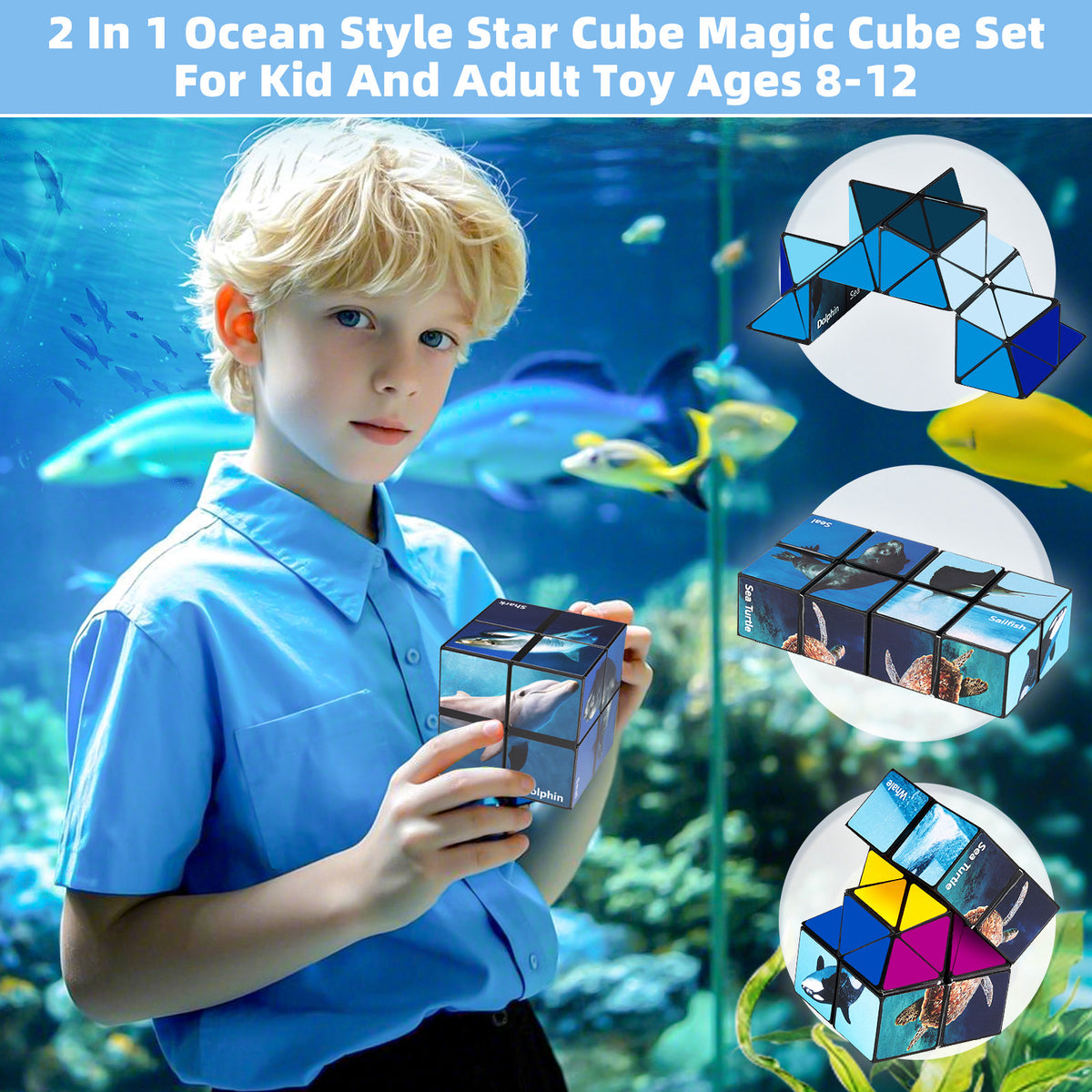 2 In 1 Ocean Style Star Cube Magic Cube Set For Kid And Adult Toy Ages 8-12