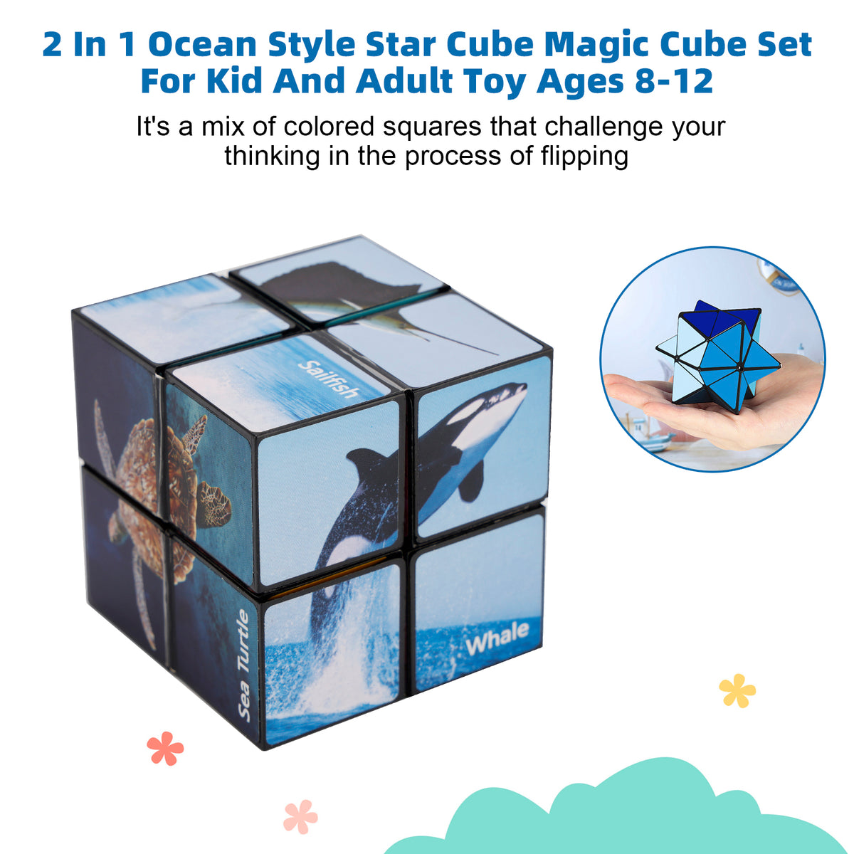 2 In 1 Ocean Style Star Cube Magic Cube Set For Kid And Adult Toy Ages 8-12