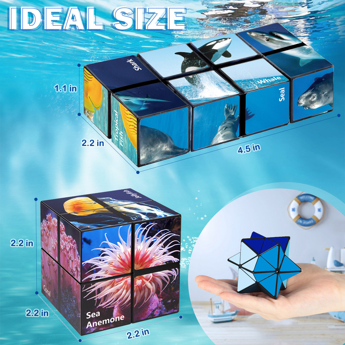 2 In 1 Ocean Style Star Cube Magic Cube Set For Kid And Adult Toy Ages 8-12
