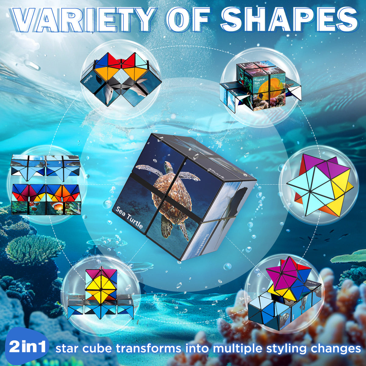 2 In 1 Ocean Style Star Cube Magic Cube Set For Kid And Adult Toy Ages 8-12