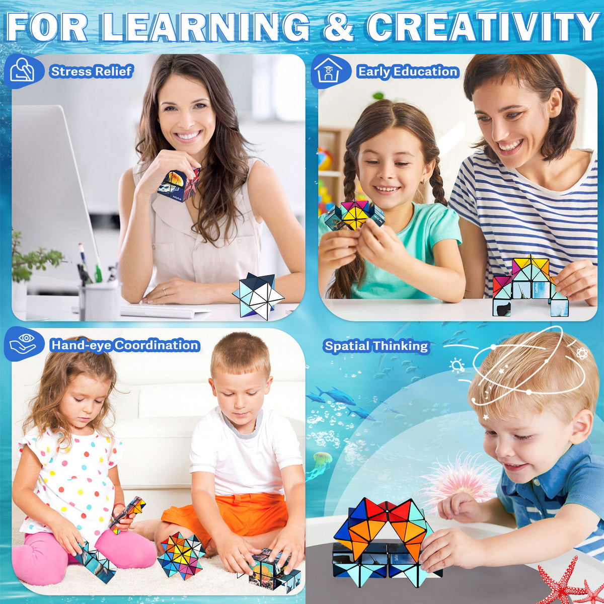 2 In 1 Ocean Style Star Cube Magic Cube Set For Kid And Adult Toy Ages 8-12