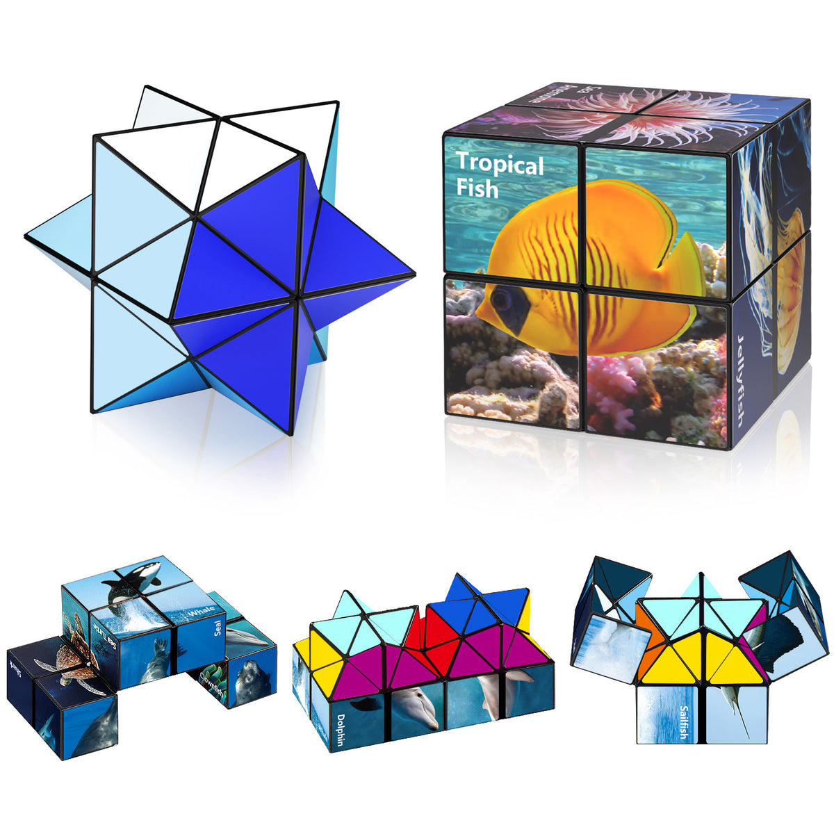 2 In 1 Ocean Style Star Cube Magic Cube Set For Kid And Adult Toy Ages 8-12
