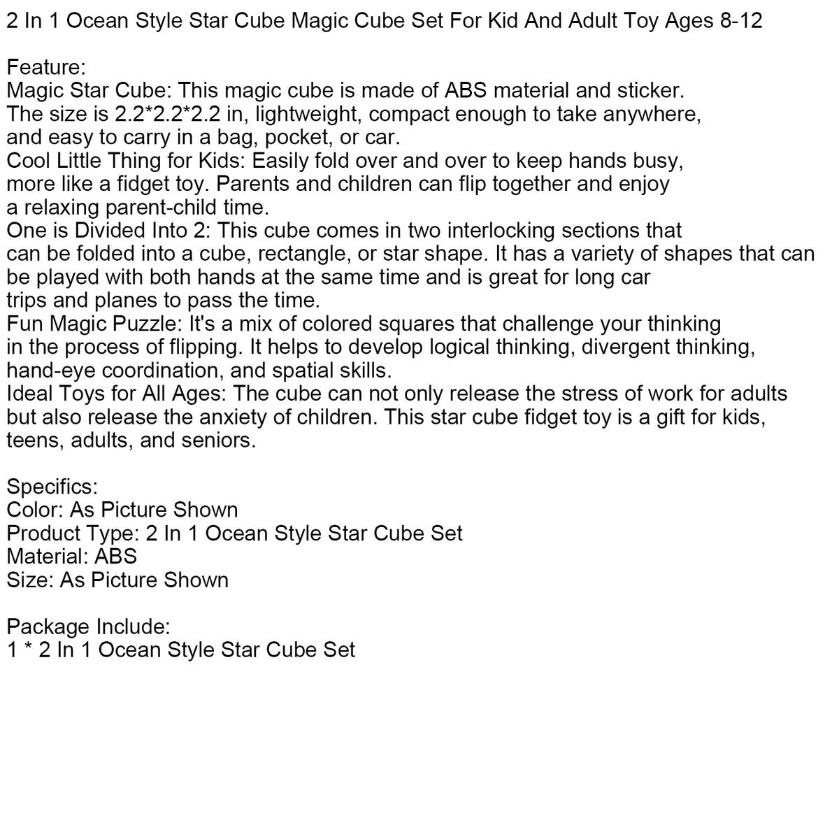2 In 1 Ocean Style Star Cube Magic Cube Set For Kid And Adult Toy Ages 8-12