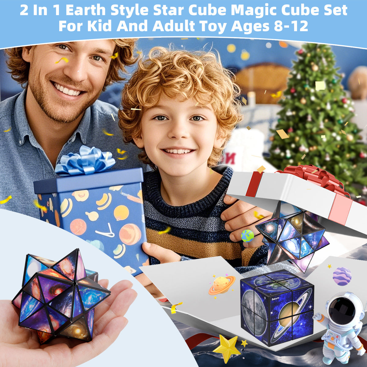 2 In 1 Earth Style Star Cube Magic Cube Set For Kid And Adult Toy Ages 8-12