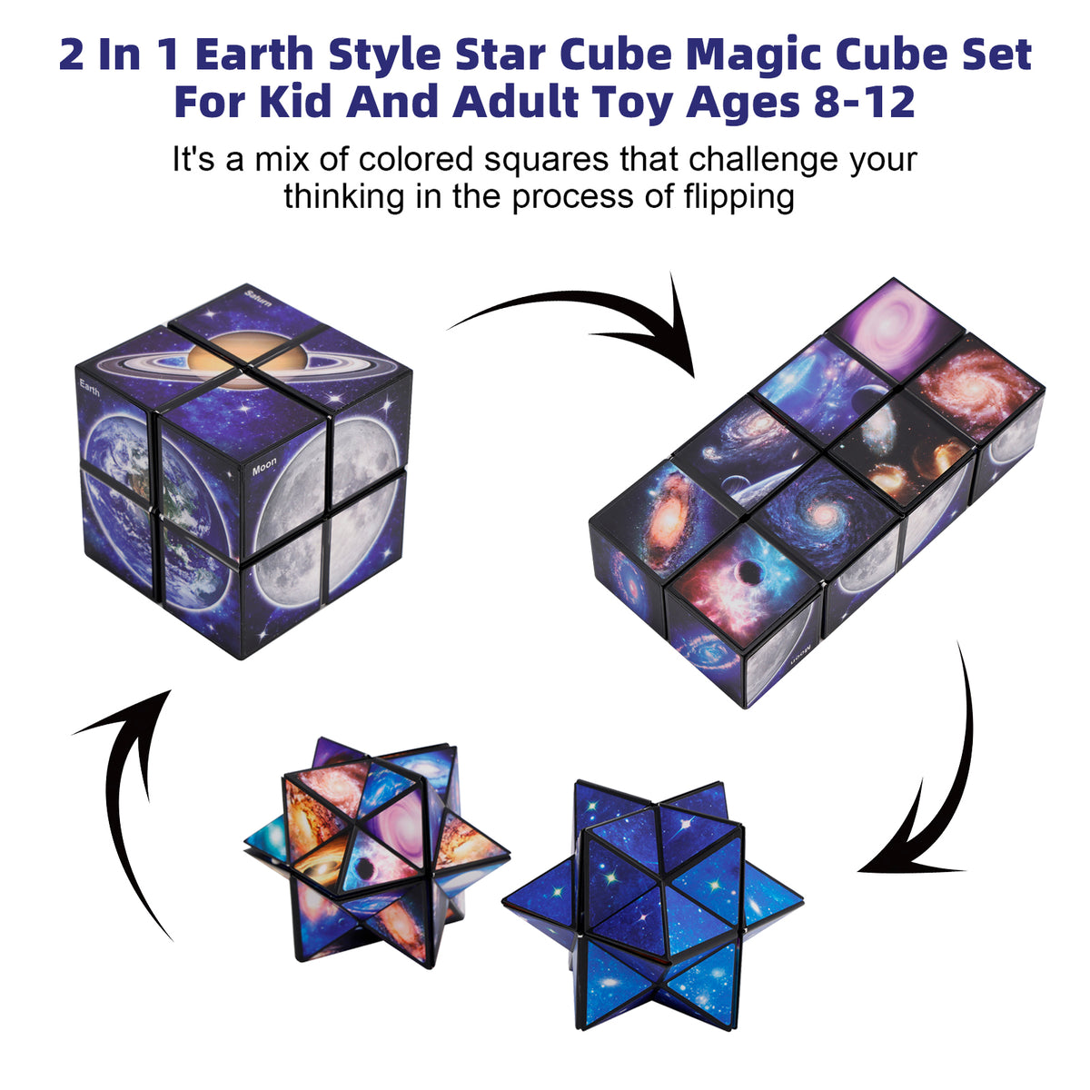 2 In 1 Earth Style Star Cube Magic Cube Set For Kid And Adult Toy Ages 8-12