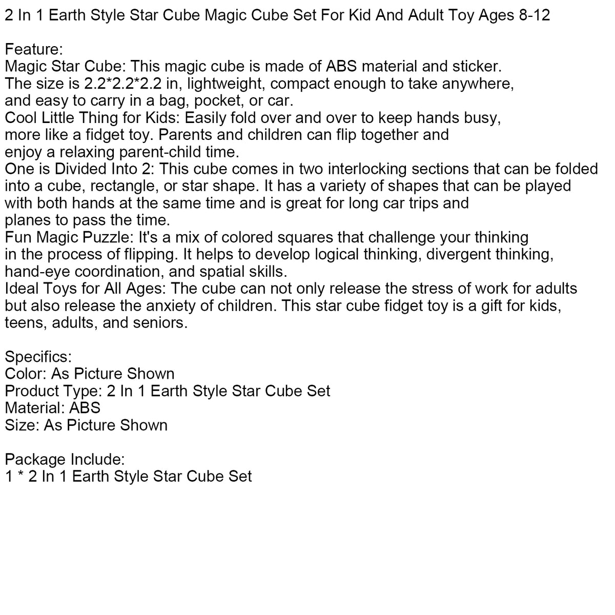 2 In 1 Earth Style Star Cube Magic Cube Set For Kid And Adult Toy Ages 8-12