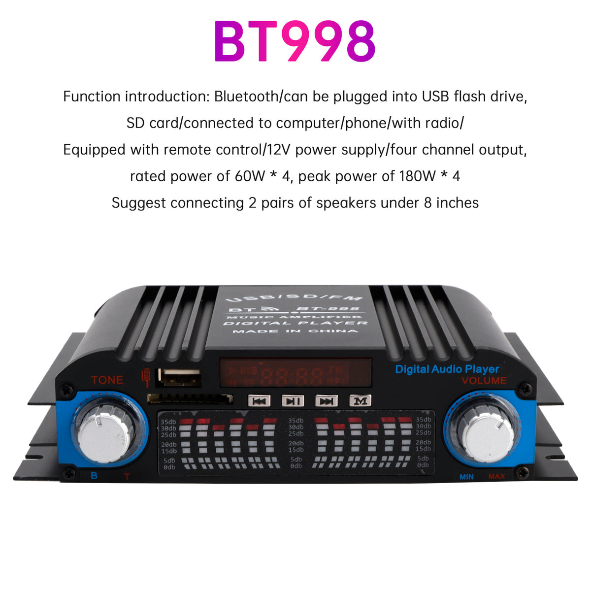 3 in 1 720W 4CH High-Power Mini Sm Amplifier Home Car 12V 220V Hifi Bluetooth