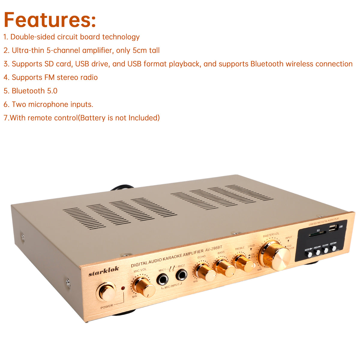 2000W 5CH Power Amplifier Amplificador HiFi Stereo AV Surround Amplifier SD FM