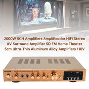 2000W 5CH Power Amplifier Amplificador HiFi Stereo AV Surround Amplifier SD FM