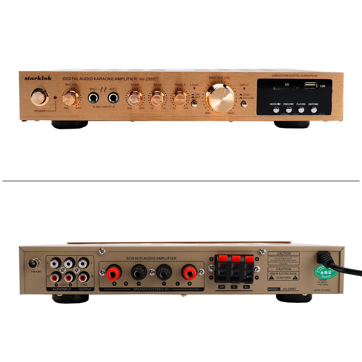 2000W 5CH Power Amplifier Amplificador HiFi Stereo AV Surround Amplifier SD FM