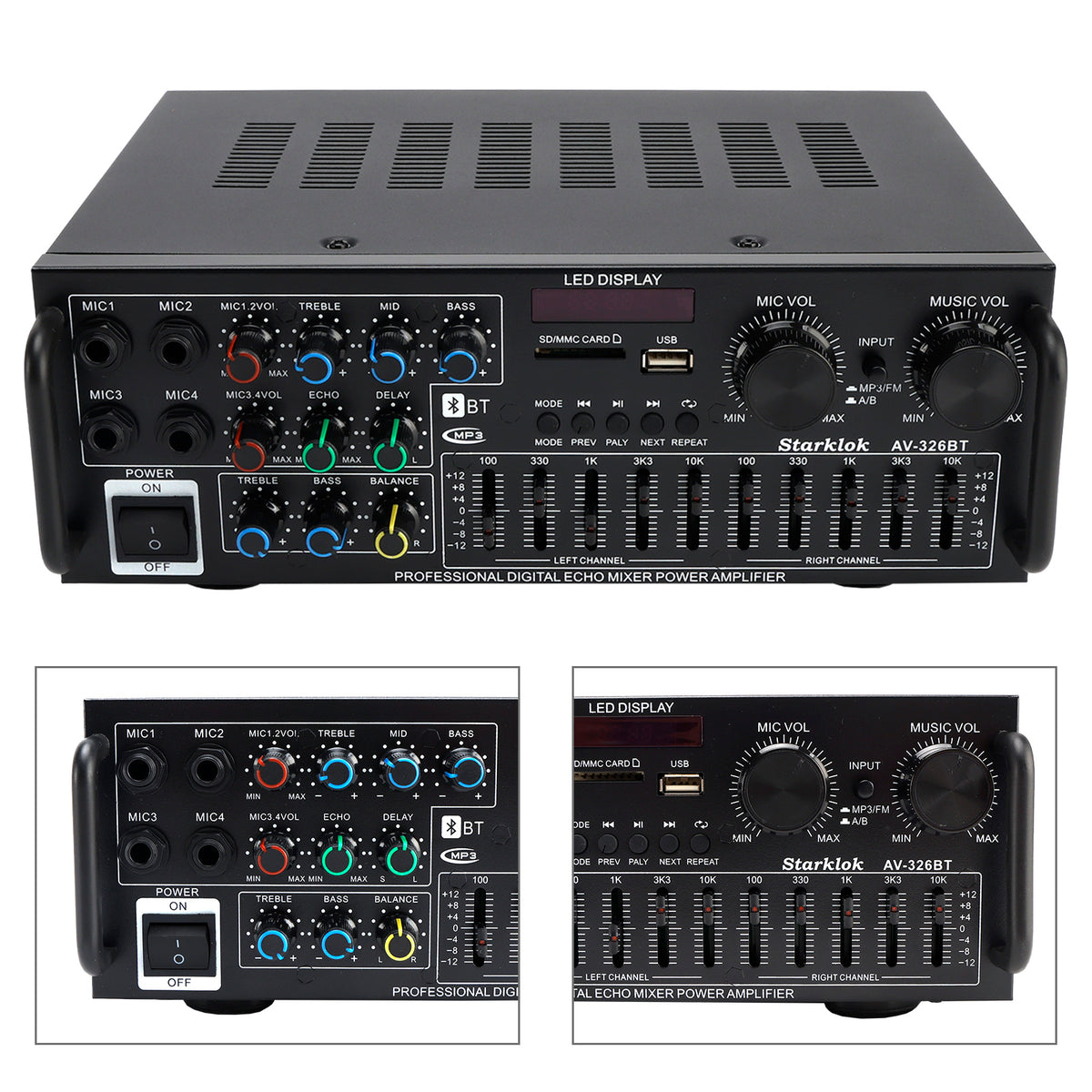 2500W Peak Stereo HiFi Power Amplifier Bluetooth5.4 Karaoke FM USB EQ Mixer 110V