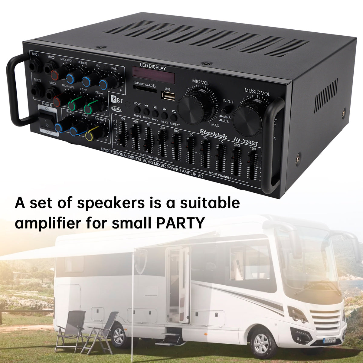 2500W Peak Stereo HiFi Power Amplifier Bluetooth5.4 Karaoke FM USB EQ Mixer 110V