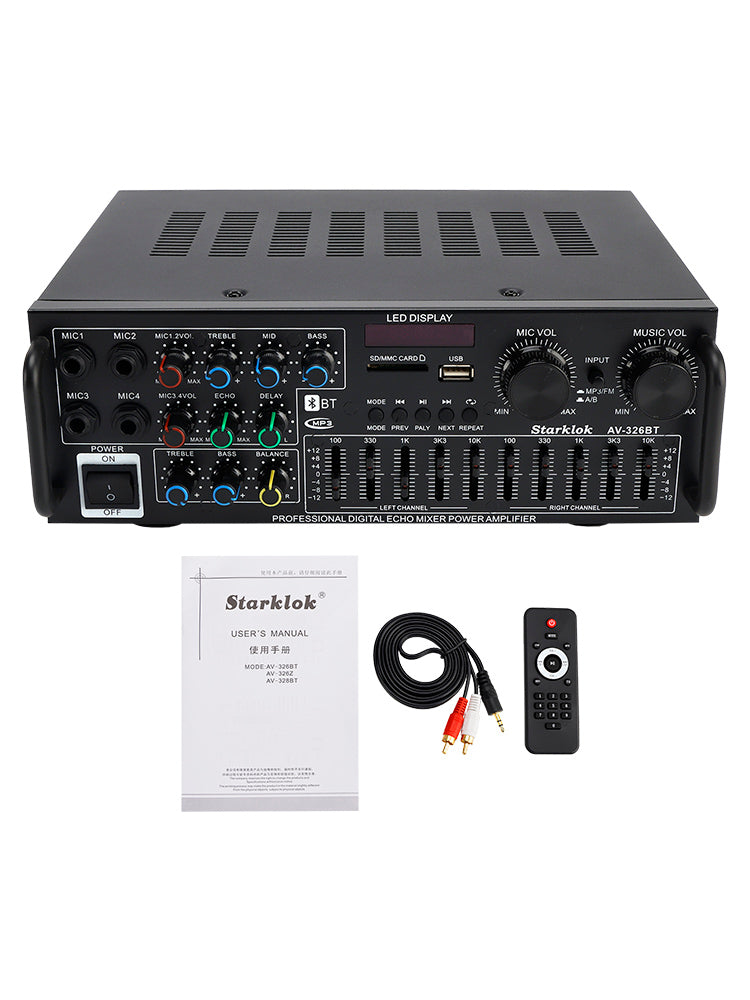 2500W Peak Stereo HiFi Power Amplifier Bluetooth5.4 Karaoke FM USB EQ Mixer 110V