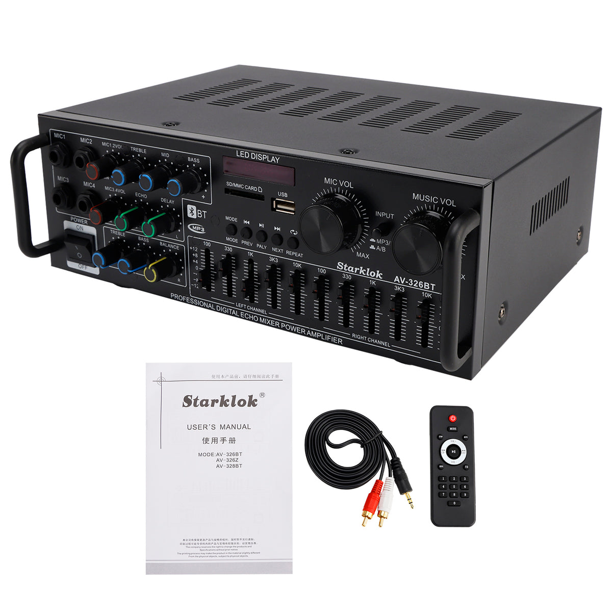2500W Peak Stereo HiFi Power Amplifier Bluetooth5.4 Karaoke FM USB EQ Mixer 110V