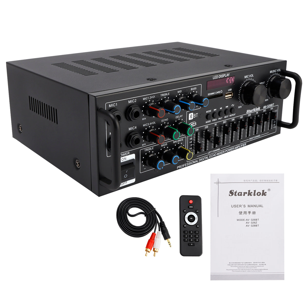 2500W Peak Stereo HiFi Power Amplifier Bluetooth5.4 Karaoke FM USB EQ Mixer 110V