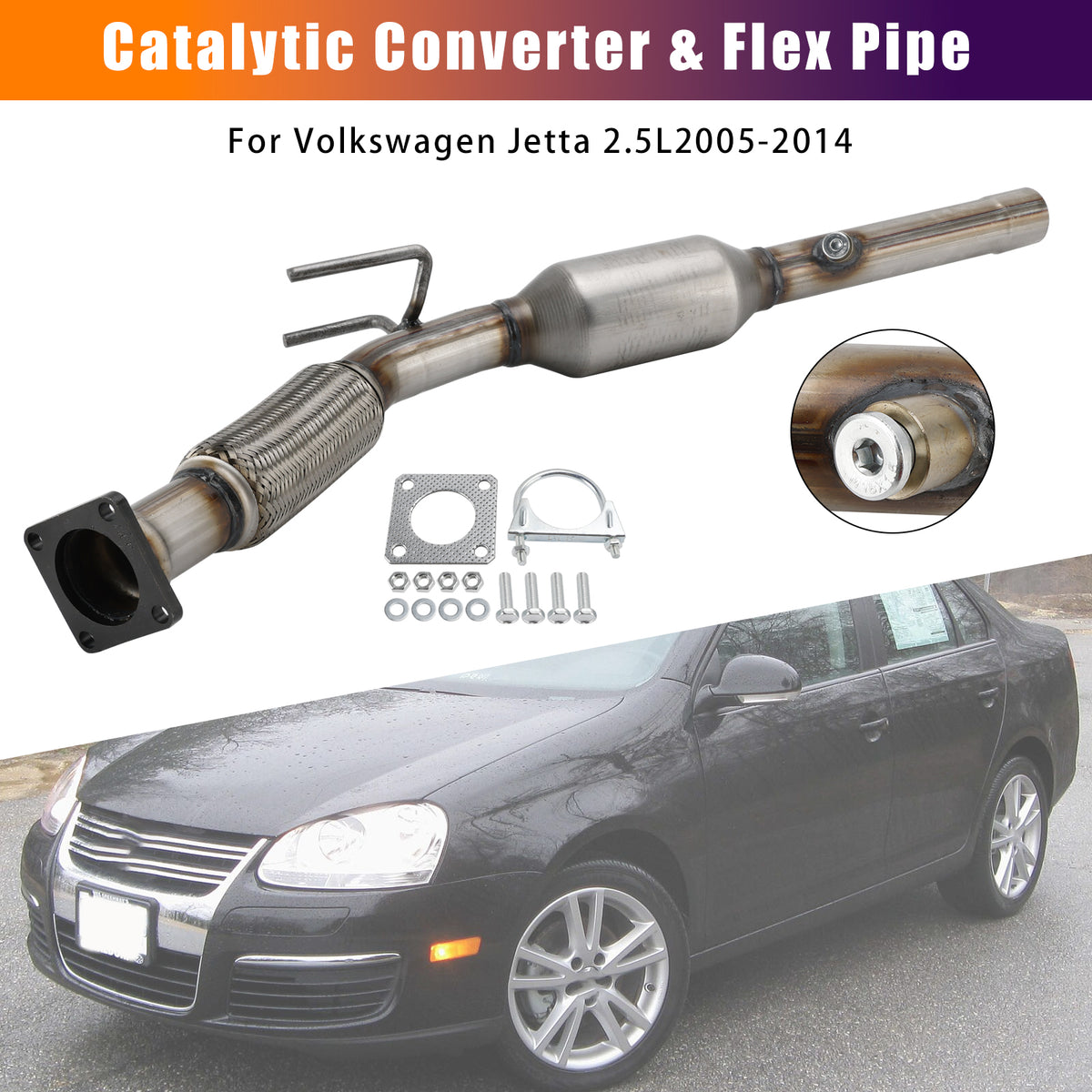 Catalytic Converter & Flex Pipe For Volkswagen Jetta 2.5L 2005 2006 2007-2014