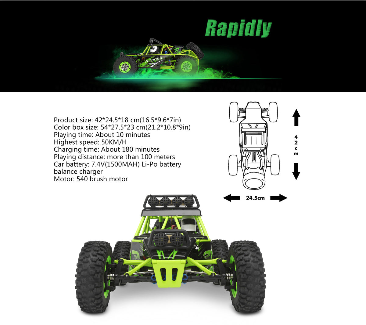 Wltoys 12427 1/12 Scale 2.4G 4WD Electric Brushed Crawler RTR RC Car Gift