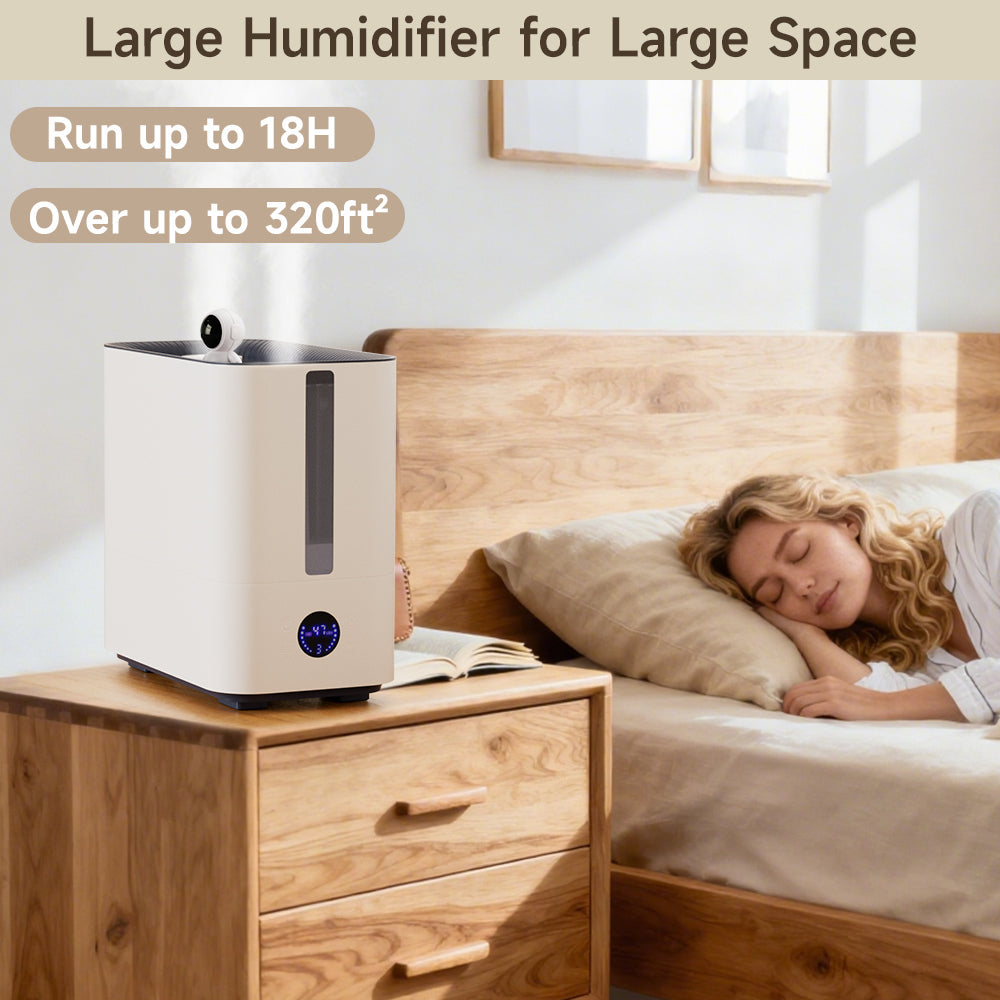 9.8L Large Capacity Humidifier 800ml/h Nano Four-Spray 50H Runtime 34dB Ultra-Quiet Top-Fill Smart Display with Timer & Auto Shut-Off
