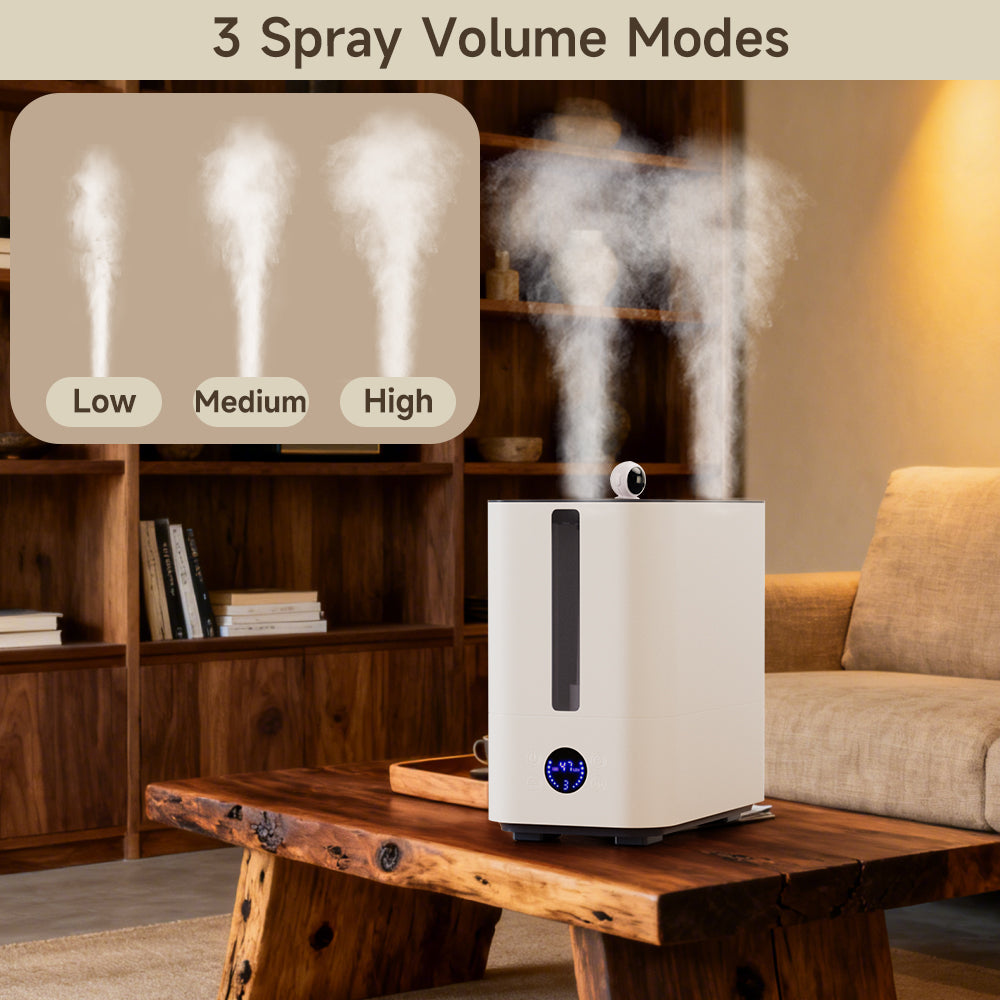 9.8L Large Capacity Humidifier 800ml/h Nano Four-Spray 50H Runtime 34dB Ultra-Quiet Top-Fill Smart Display with Timer & Auto Shut-Off