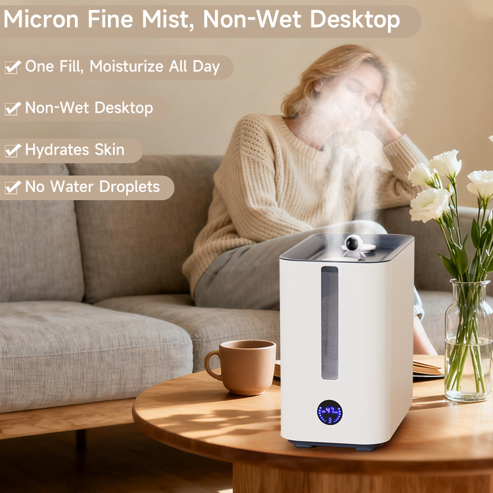 9.8L Large Capacity Humidifier 800ml/h Nano Four-Spray 50H Runtime 34dB Ultra-Quiet Top-Fill Smart Display with Timer & Auto Shut-Off