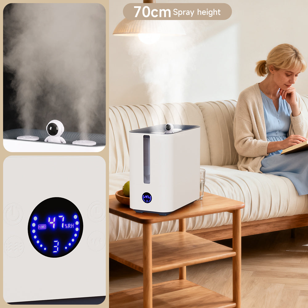9.8L Large Capacity Humidifier 800ml/h Nano Four-Spray 50H Runtime 34dB Ultra-Quiet Top-Fill Smart Display with Timer & Auto Shut-Off
