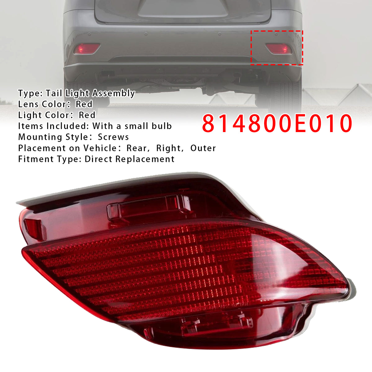 2014-2015 Lexus RX350 Sportdesign Right Rear Bumper Reflector 814800E010 81480-0E010 Generic