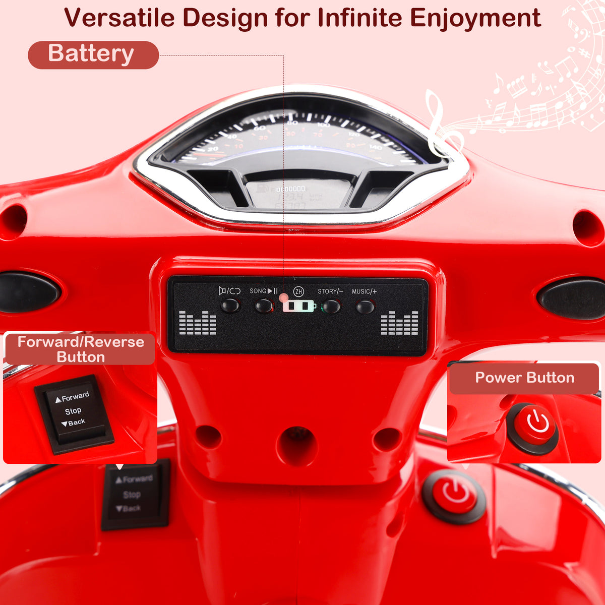 Dual Electric 6V Ride On Motorcycle Toy Car For Kid 3 Wheeler Toy Car Red