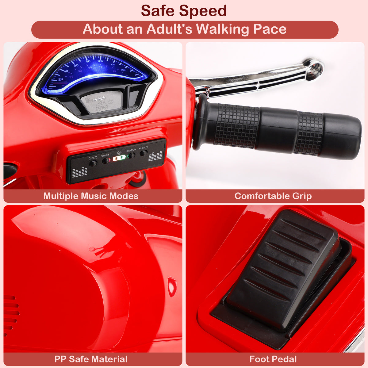 Dual Electric 6V Ride On Motorcycle Toy Car For Kid 3 Wheeler Toy Car Red