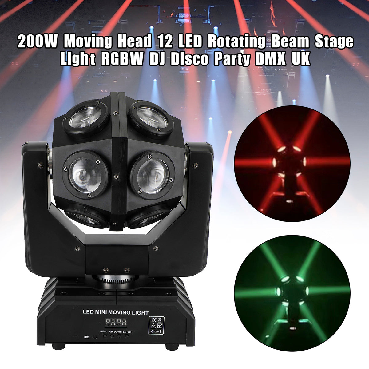 200W Moving Head 12 LED Rotating Beam Stage Light RGBW DJ Disco Party DMX US
