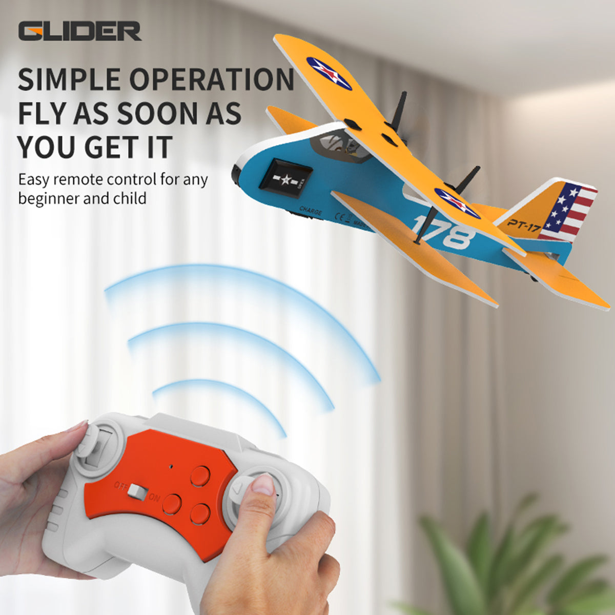 KF801 2.4G Remote Control Glider With Cool Light Flying Airplane Toy Yellow