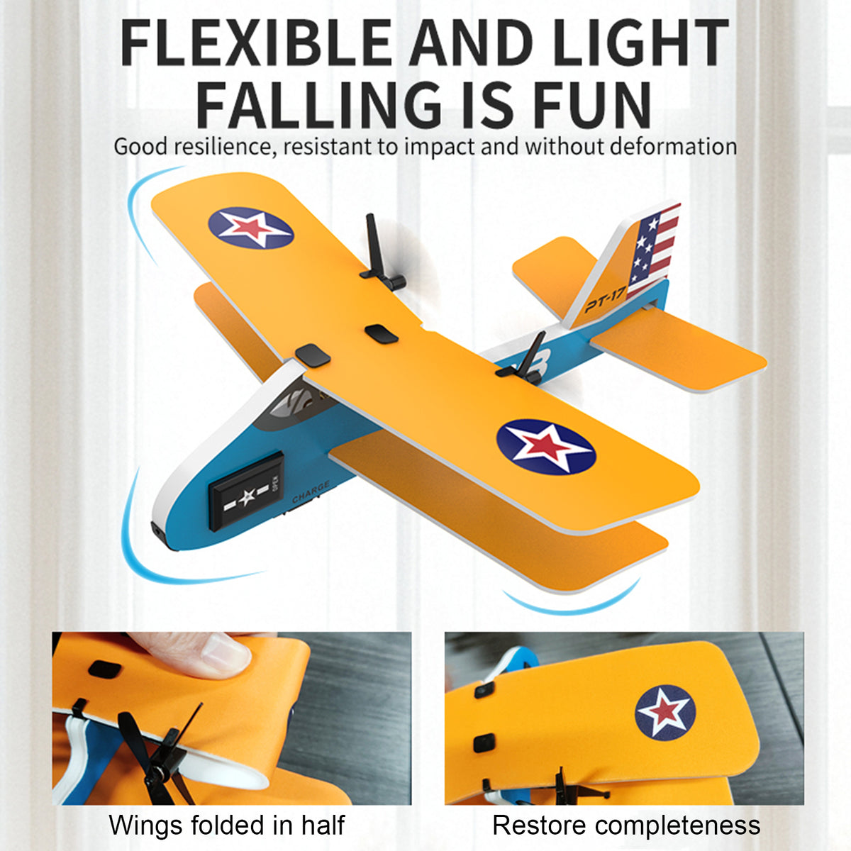 KF801 2.4G Remote Control Glider With Cool Light Flying Airplane Toy Yellow