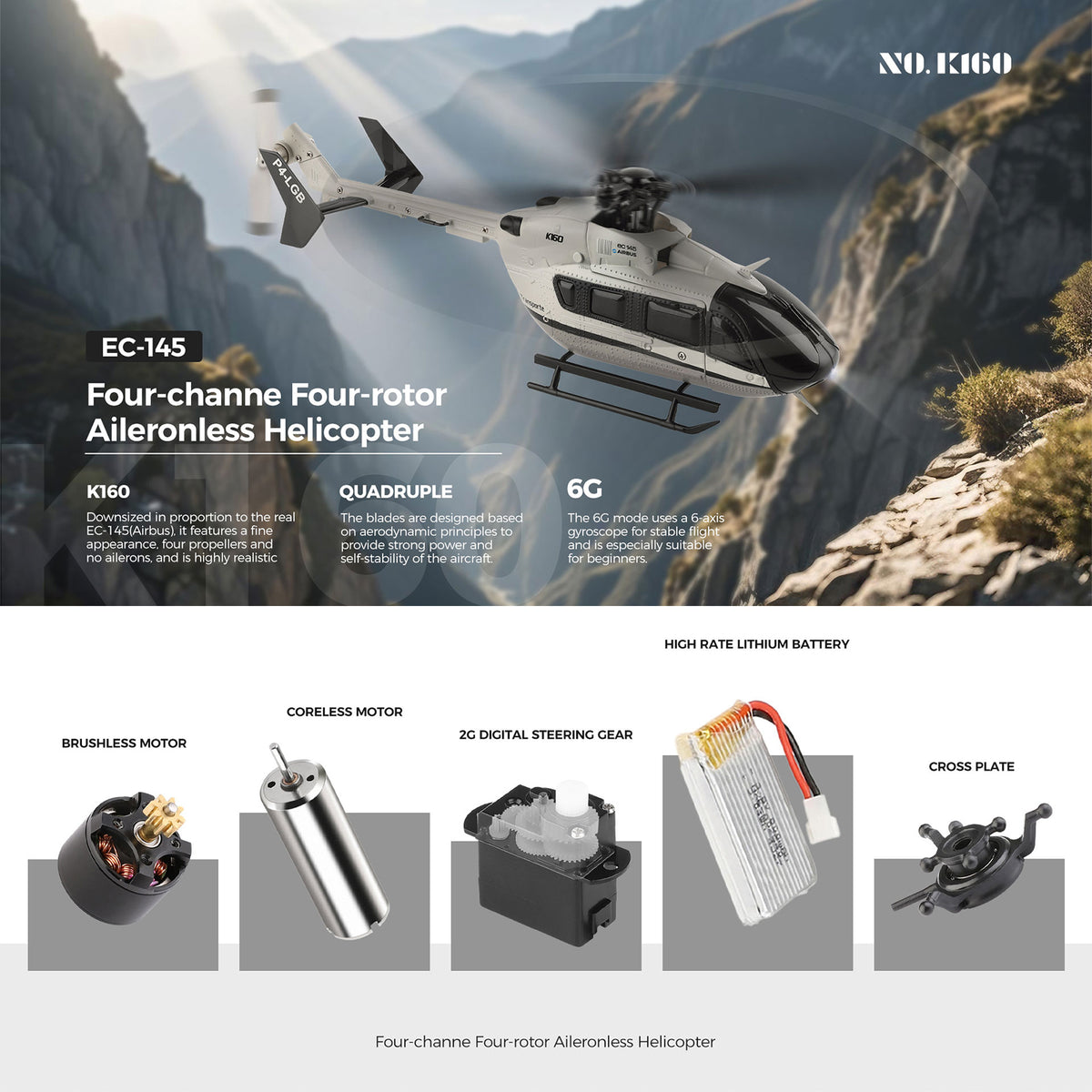 WLtoys K160 Brushless Motor 2.4Ghz 4CH 6-Axis Gyro EC-145 Model RC Helicopter