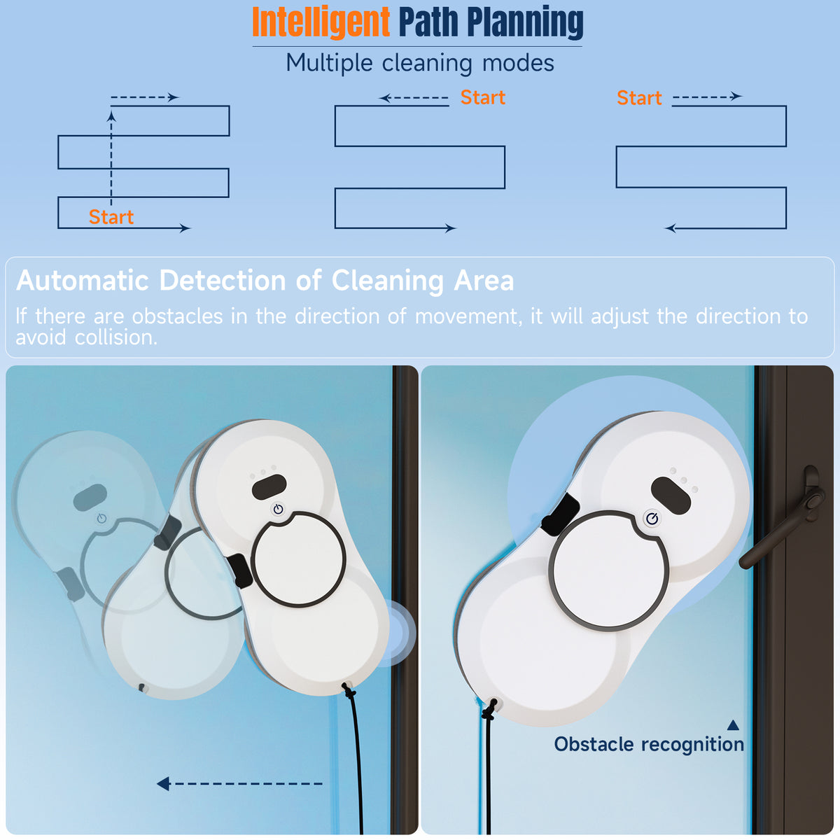 Auto Window Cleaning Robot Edge Detection AI Path Single-sided water spray 5600PA Suction Power