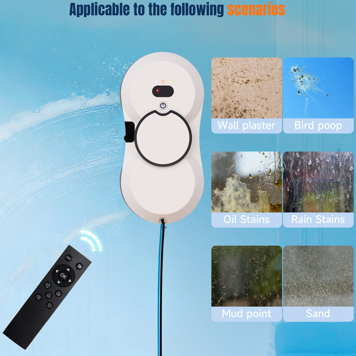 Auto Window Cleaning Robot Edge Detection AI Path Single-sided water spray 5600PA Suction Power