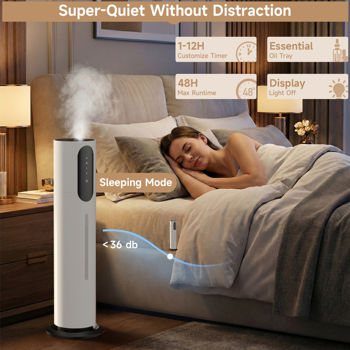 1.98gal/7.5L Bedroom Silent Humidifier Suitable for Large Room