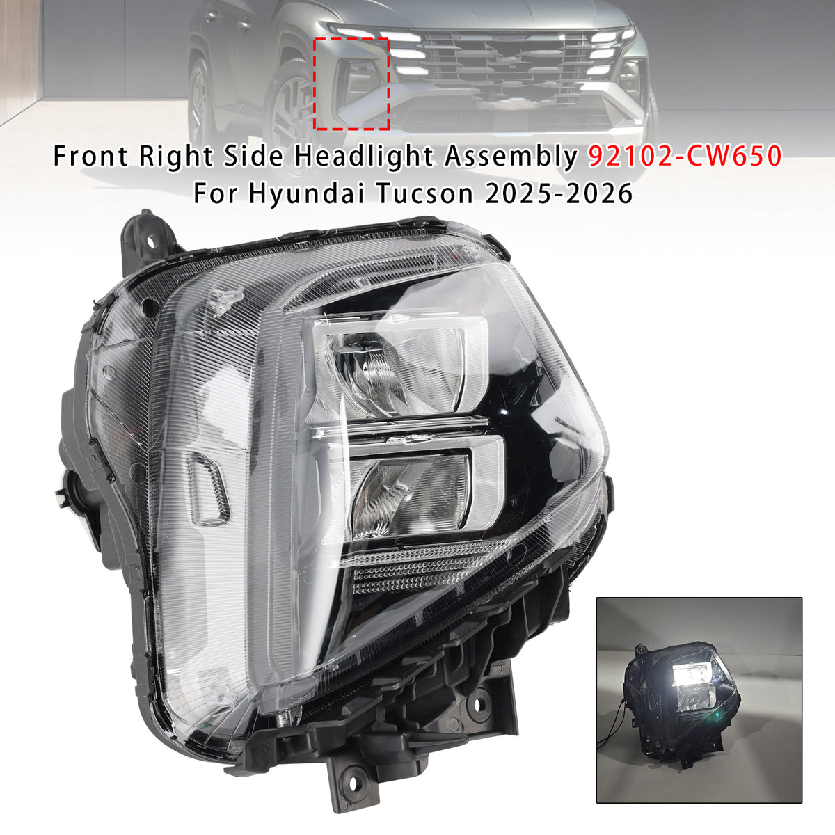 Front Right Side Headlight Assembly 92102-CW650 For Hyundai Tucson  2025-2026