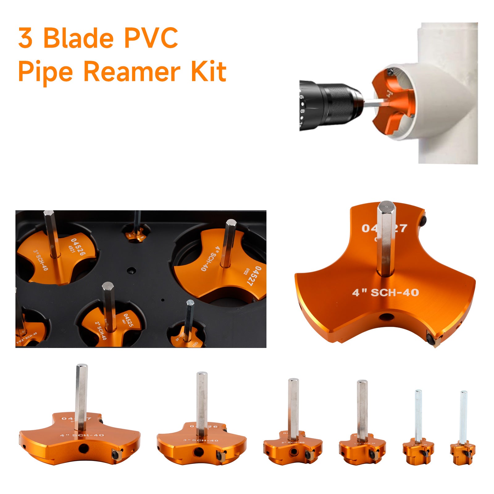 6 PCS Triple Blade PVC Pipe Reamer Kit Pipe Fitting Reamer Tool For Plumbing