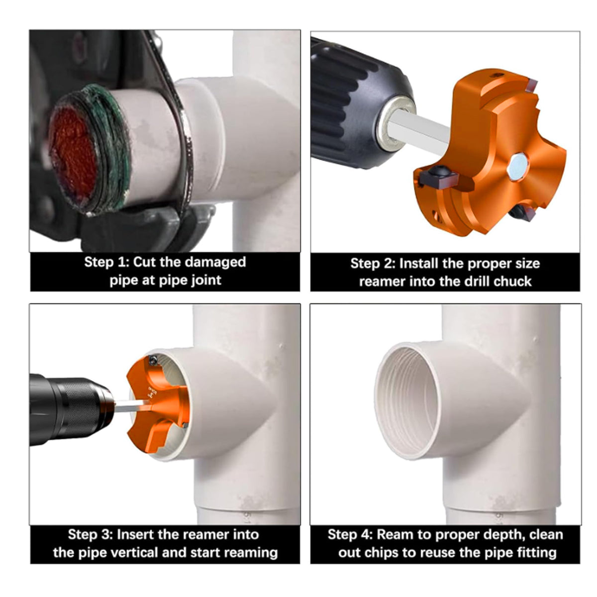 8 PCS Triple Blade PVC Pipe Reamer Kit Pipe Fitting Reamer Tool For Plumbing