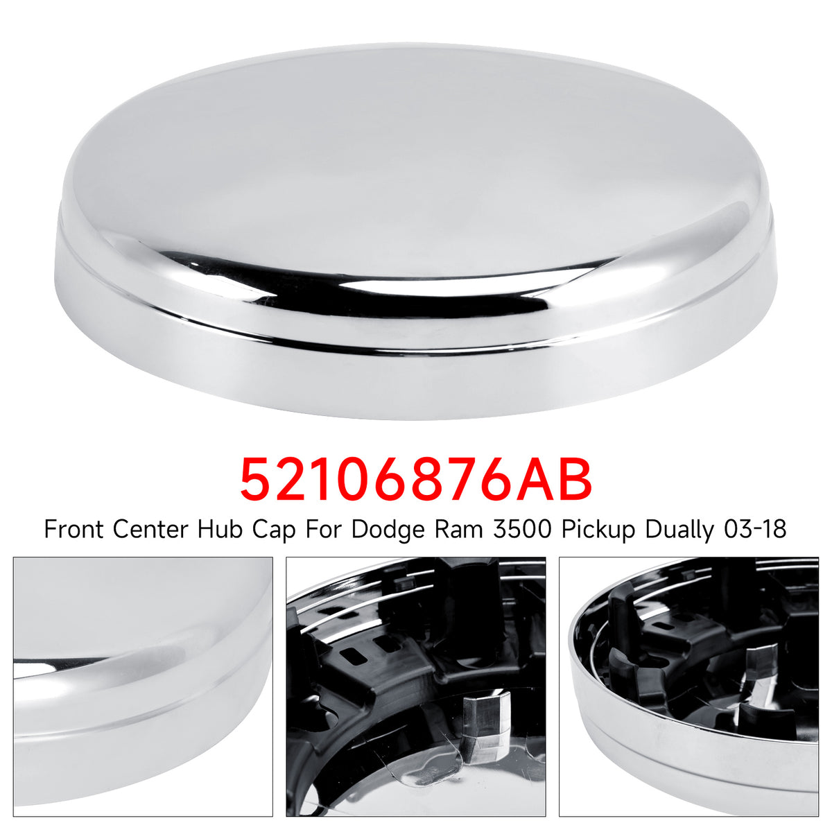 2011-2018 RAM 3500 (5 slot 17" steel wheels) Front Center Hub Cap 52106876AB 52106876AD Generic