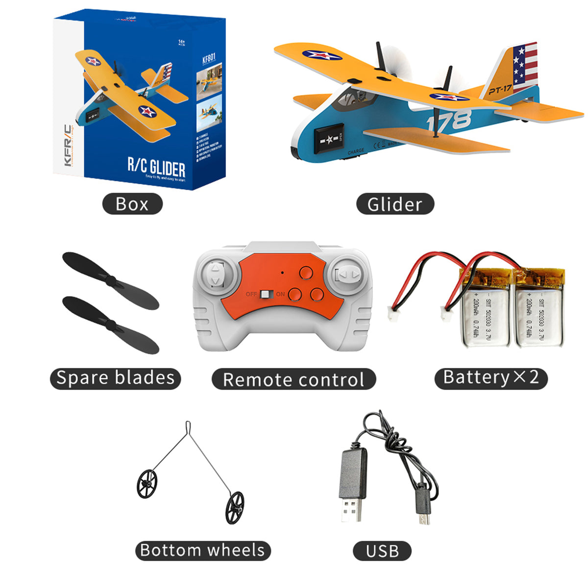 KF801 2.4G Remote Control Glider With Cool Light Flying Airplane Toy Yellow
