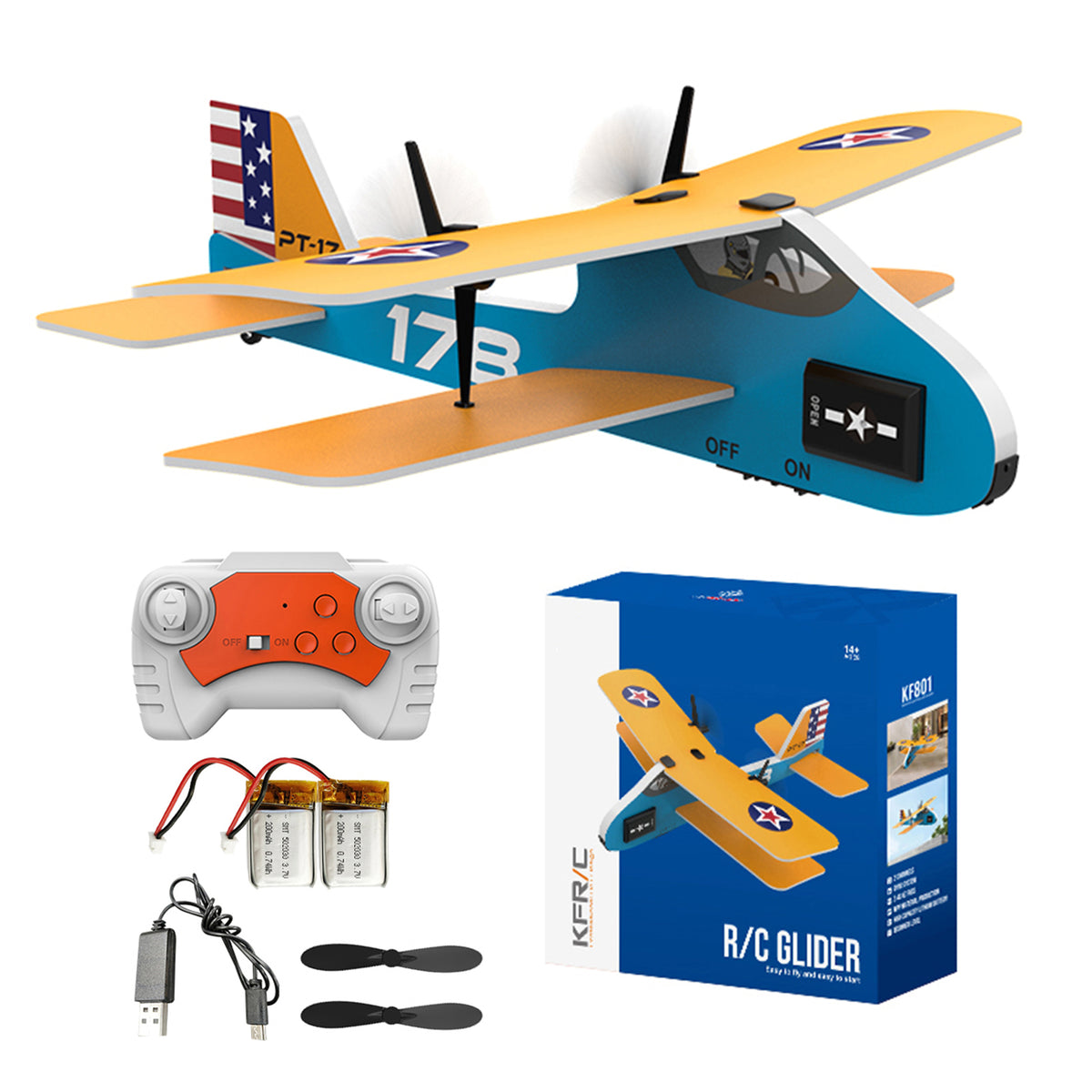 KF801 2.4G Remote Control Glider With Cool Light Flying Airplane Toy Yellow