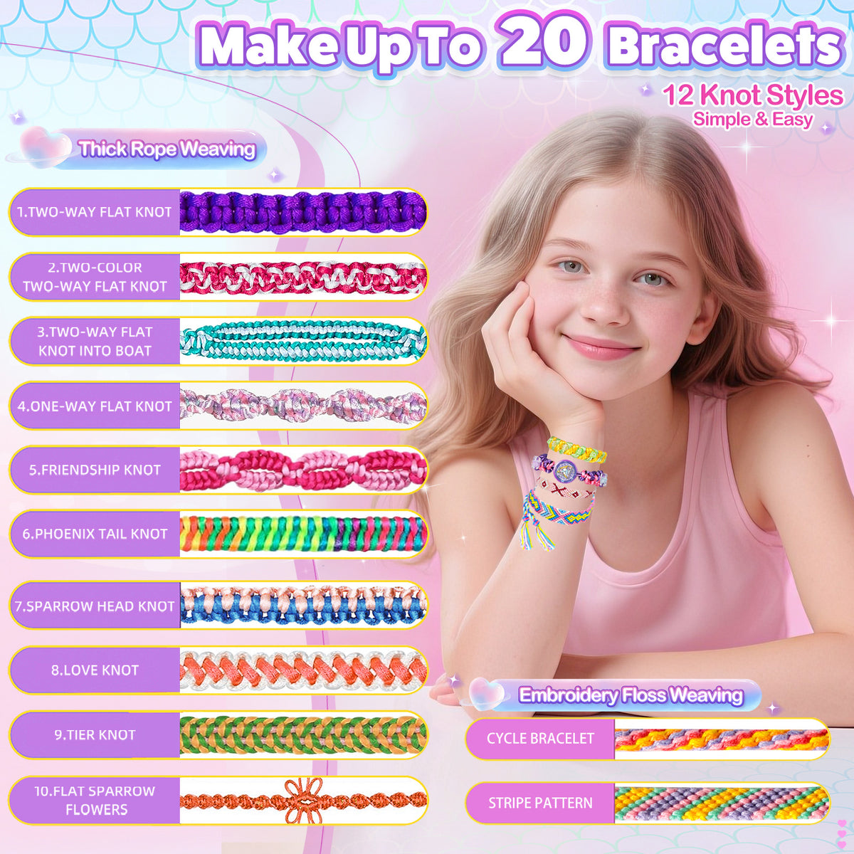 Friendship Bracelet Making Kit DIY Art Craft 6-12 Year Girl Birthday Gift Pink
