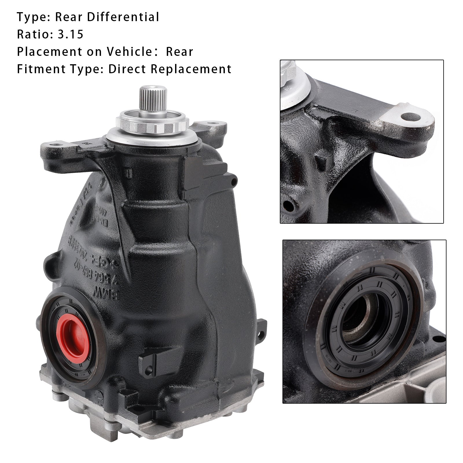 2018 BMW X5 xDrive35d, xDrive35i, xDrive40e 2.0L L4 - Electric\/Gas, 3.0L L6 - Diesel 3.0L L6 Rear Differential Assembly 3.15 Ratio 33107636992