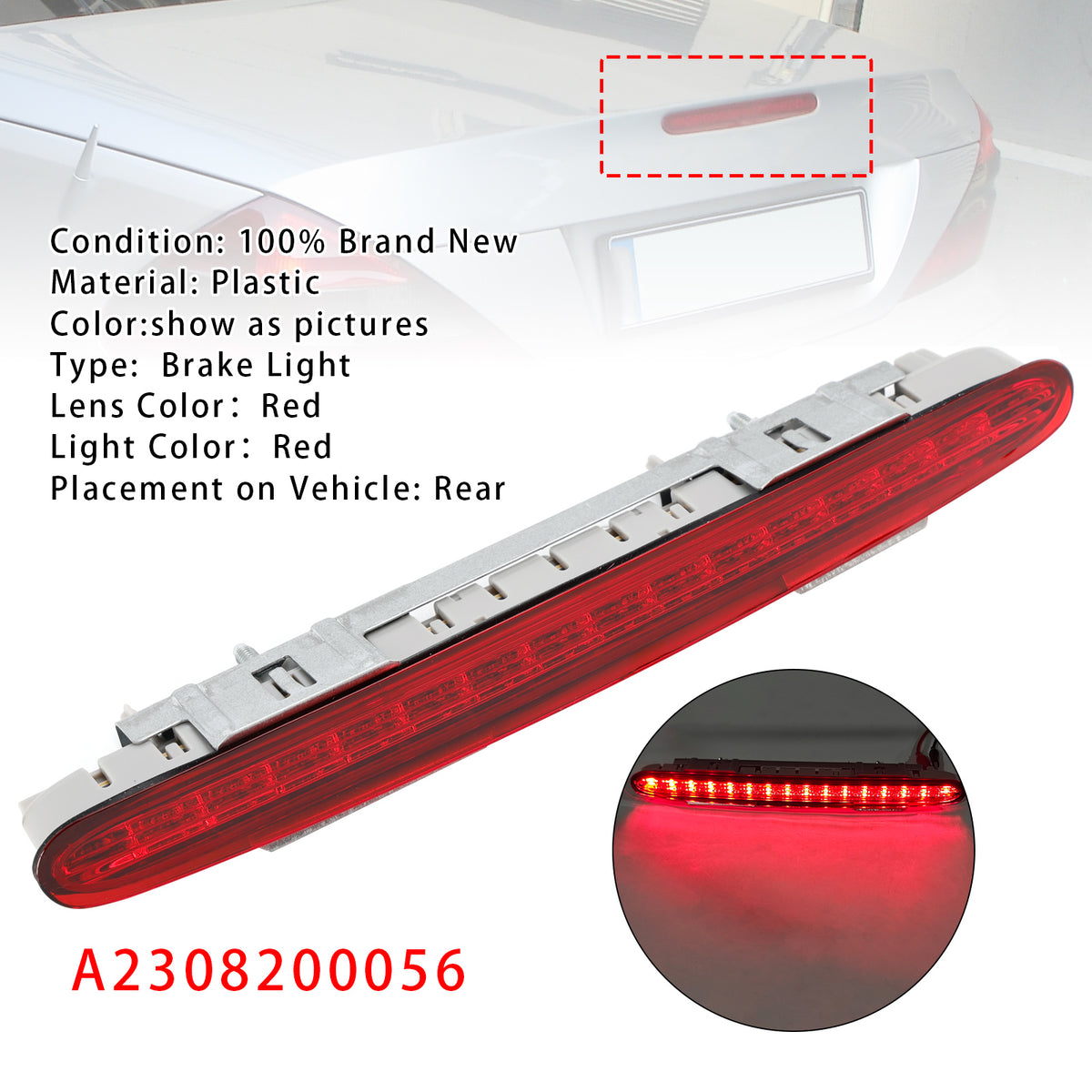 Rear Third Brake Light Lamp For Mercedes Benz SL55 SL550 R230 2002-2012 Red
