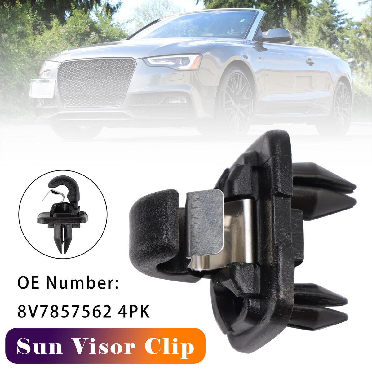 Sun Visor Clip 8V7857562 4PK For Audi A3 A5 Cabriolet TT Roadster 2017-2019
