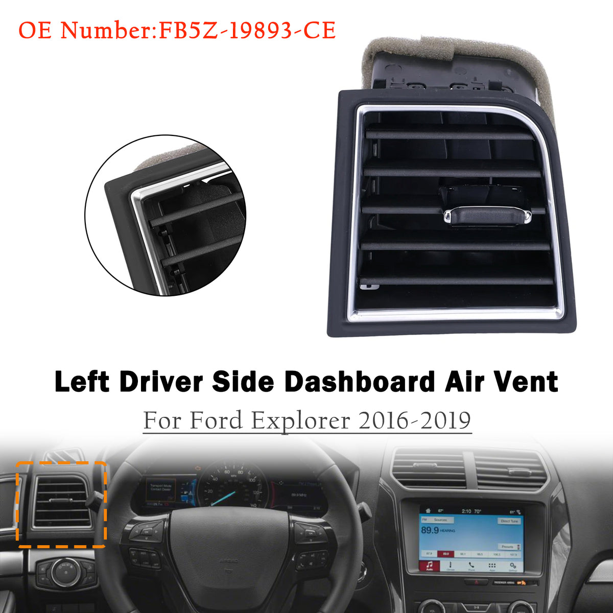 Left Driver Side Dashboard Air Vent Outer FB5Z-19893-CE For Ford 2016-2019 Explorer