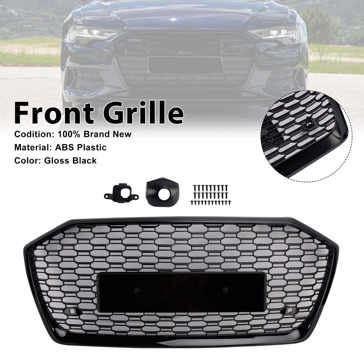 RS6 Style Honeycomb Mesh Front Grille Grill Fit Audi A6 S6 2019-2026 W//O ACC