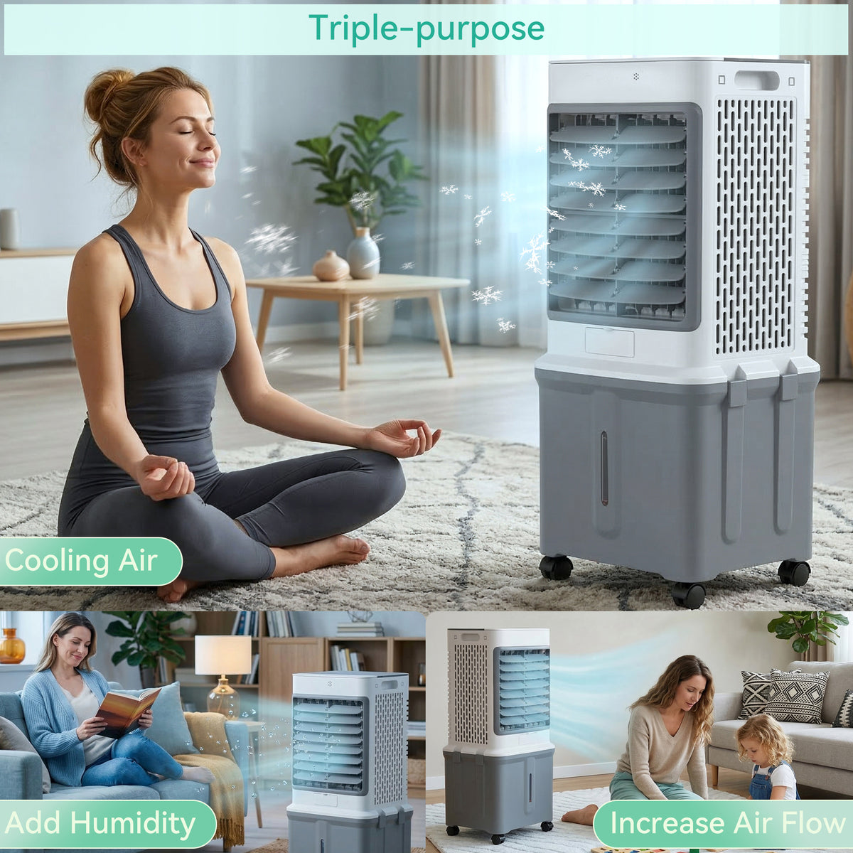Portable 8.5 Gal Evaporative Air Conditioner 3-IN-1 Evaporative Cooler w/ Remote Control Fan & Humidifier