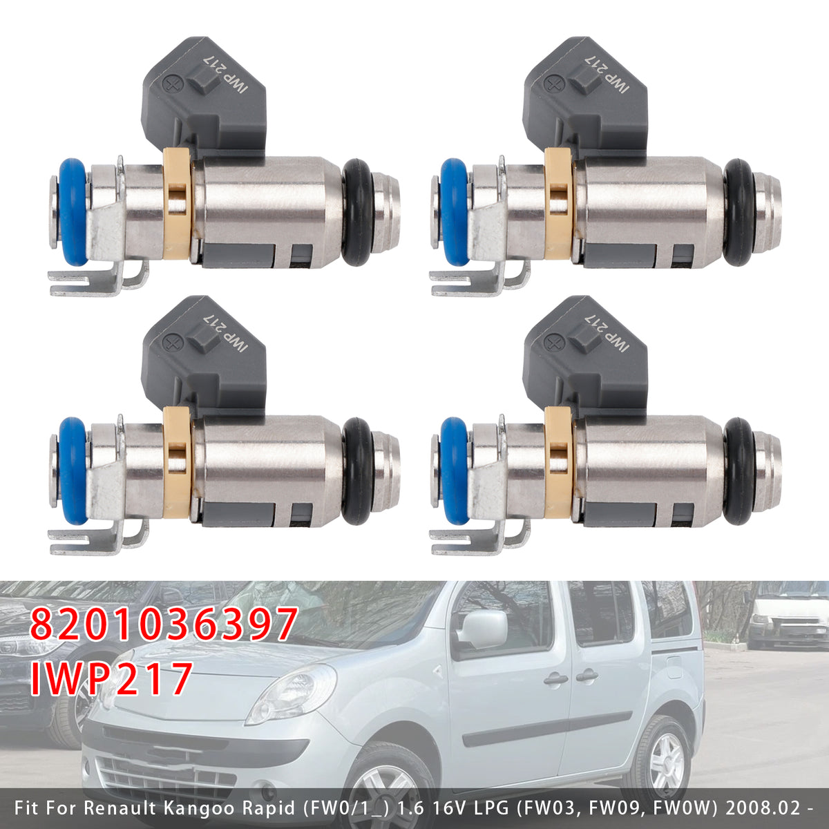 2008 Renault Kangoo Express (FW0/1_) 1.6 16V LPG (FW03, FW09, FW0W) 4Pcs Fuel Injector 8201036397 805010089002 Generic