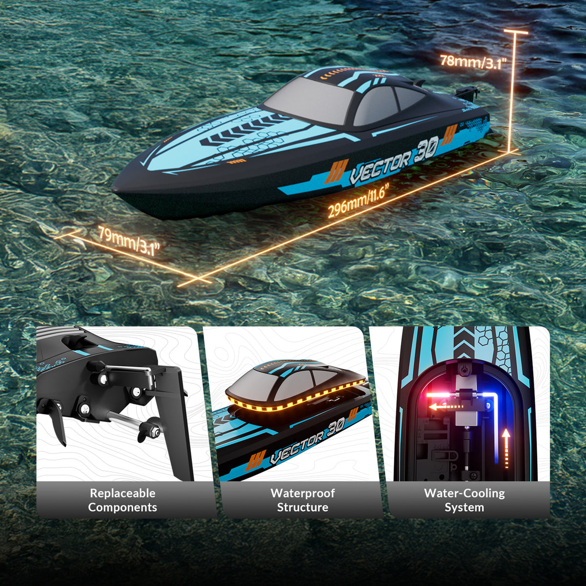 79508 Racing Boat 2.4GHz Water Cooling System RC Boat With 2 Batteries Toy Blue